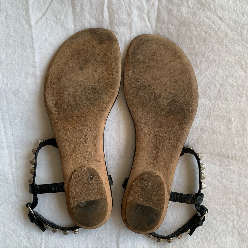 Vintage Balenciaga Arena Silver Stud Leather Thong T Sandals Black - Picture 9 of 10